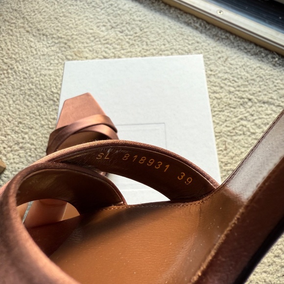 Saint Laurent Opyum YSL Logo-Heel Satin Slide Sandals - Picture 6 of 7